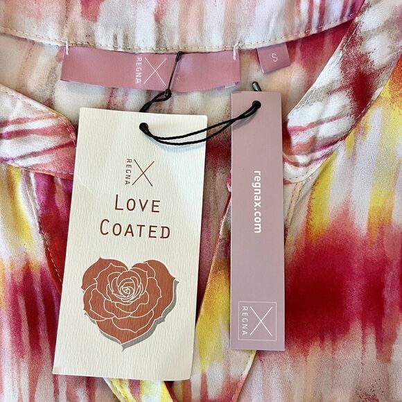 Regnax Blouse Stripe Tie Dye Pink Red Roll Tab Sleeves size Small - Picture 6 of 7